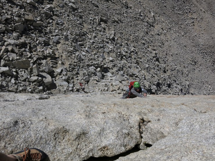 Howie lead climbing the steep first pitch