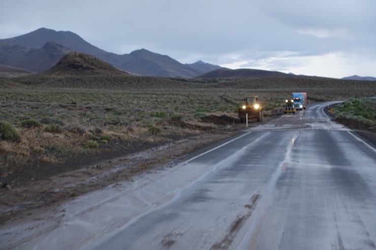 Nevada dept. of trans. crew quick to clear the mud off the road.