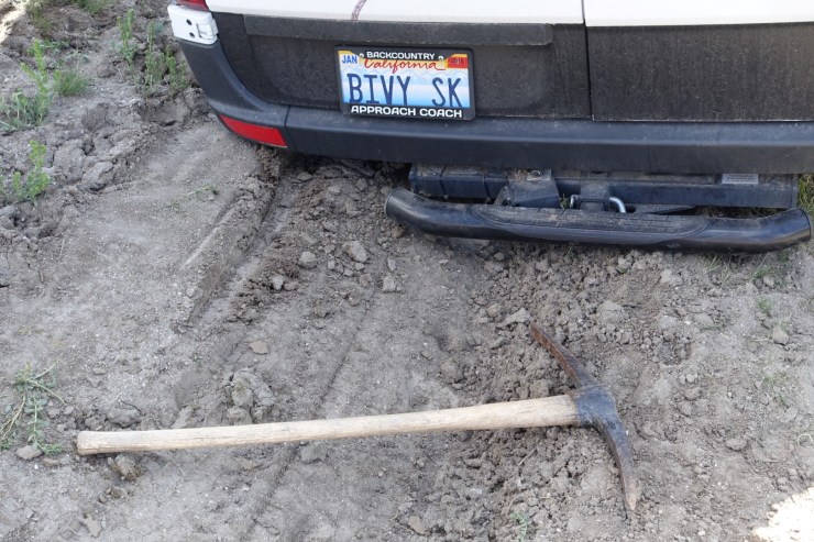 Not stuck in the mud, but definitely stuck at a creek crossing.